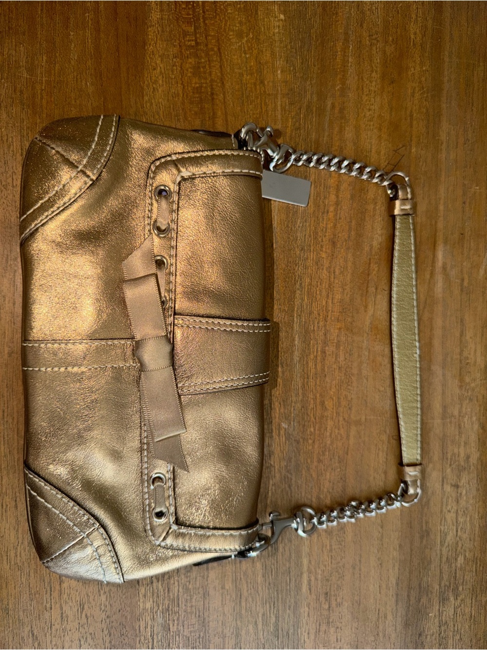 Coach Metallic Bronze Mini Wristlet with Buckle Detail - Picture 2 of 6